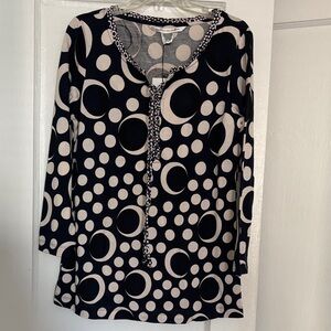 Diane Von Furstenberg Navy and Cream Polka Dot Three Quarters Sleeve Top